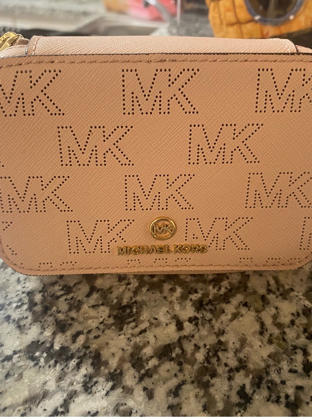 Michael Kors Pink Perforated MK Crossbody with Gold Logo